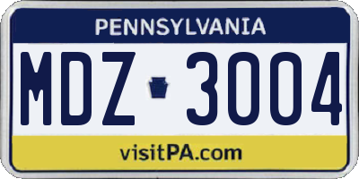PA license plate MDZ3004