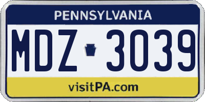 PA license plate MDZ3039
