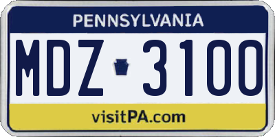 PA license plate MDZ3100