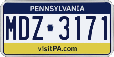 PA license plate MDZ3171