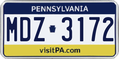 PA license plate MDZ3172