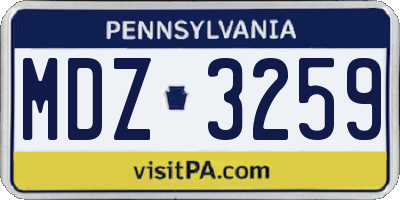 PA license plate MDZ3259