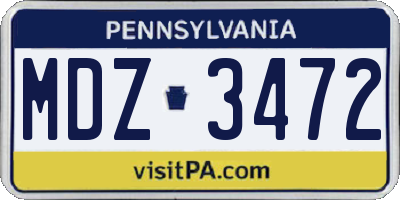PA license plate MDZ3472