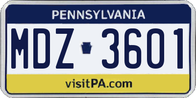 PA license plate MDZ3601