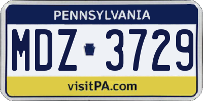 PA license plate MDZ3729