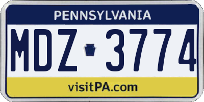 PA license plate MDZ3774