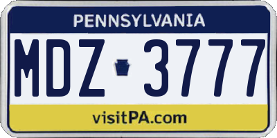 PA license plate MDZ3777