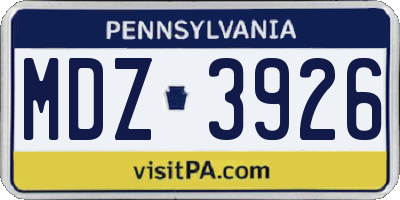 PA license plate MDZ3926
