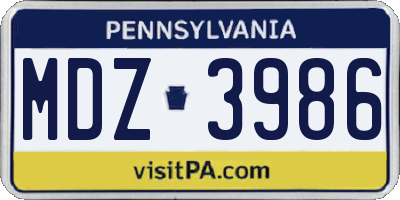 PA license plate MDZ3986