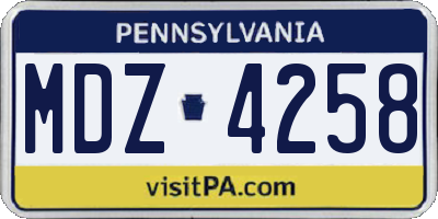 PA license plate MDZ4258