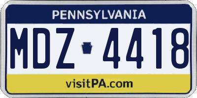 PA license plate MDZ4418
