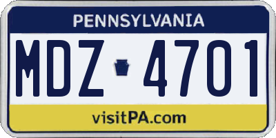 PA license plate MDZ4701