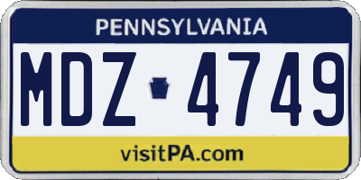 PA license plate MDZ4749