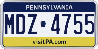 PA license plate MDZ4755