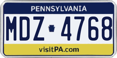 PA license plate MDZ4768