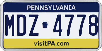 PA license plate MDZ4778