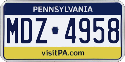 PA license plate MDZ4958