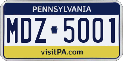 PA license plate MDZ5001