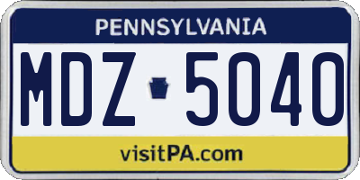 PA license plate MDZ5040