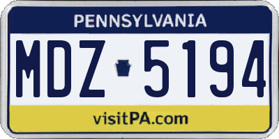 PA license plate MDZ5194