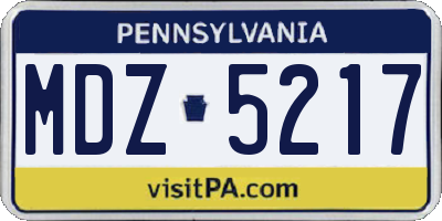 PA license plate MDZ5217