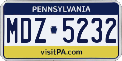 PA license plate MDZ5232