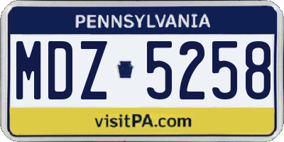 PA license plate MDZ5258