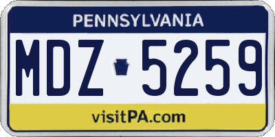 PA license plate MDZ5259