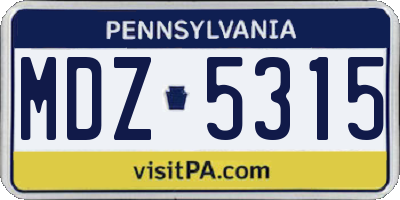 PA license plate MDZ5315