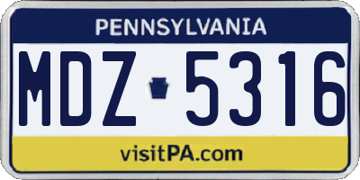 PA license plate MDZ5316