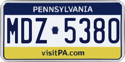PA license plate MDZ5380