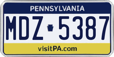 PA license plate MDZ5387