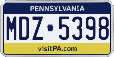 PA license plate MDZ5398