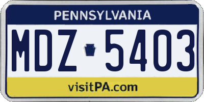 PA license plate MDZ5403