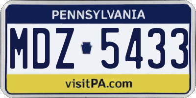 PA license plate MDZ5433