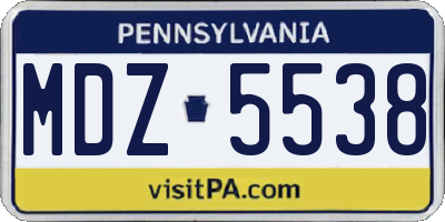 PA license plate MDZ5538