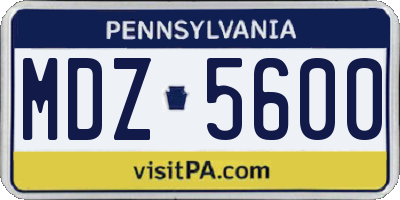 PA license plate MDZ5600