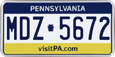 PA license plate MDZ5672