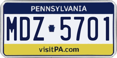 PA license plate MDZ5701