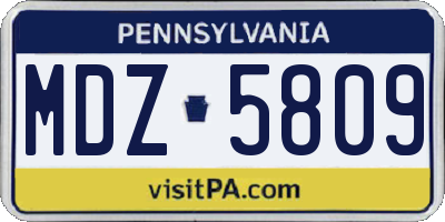 PA license plate MDZ5809