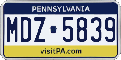 PA license plate MDZ5839