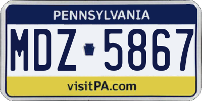 PA license plate MDZ5867
