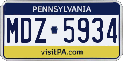 PA license plate MDZ5934