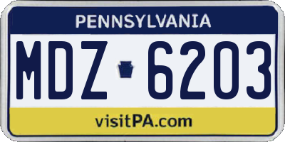 PA license plate MDZ6203