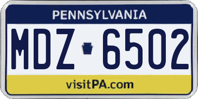 PA license plate MDZ6502