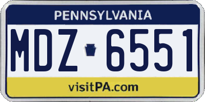 PA license plate MDZ6551