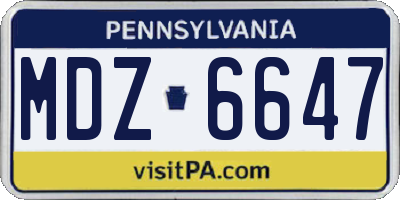 PA license plate MDZ6647