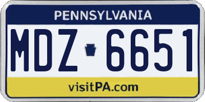 PA license plate MDZ6651