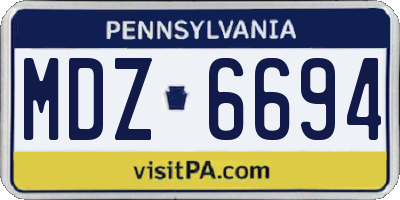 PA license plate MDZ6694
