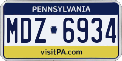 PA license plate MDZ6934